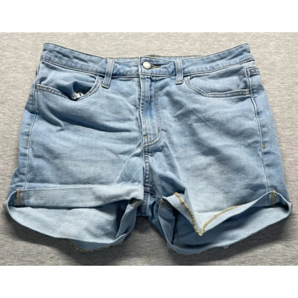 Old Navy Wow Shorts Womens 10 Blue Denim Cotton High Rise Stretch Cuffed Hem